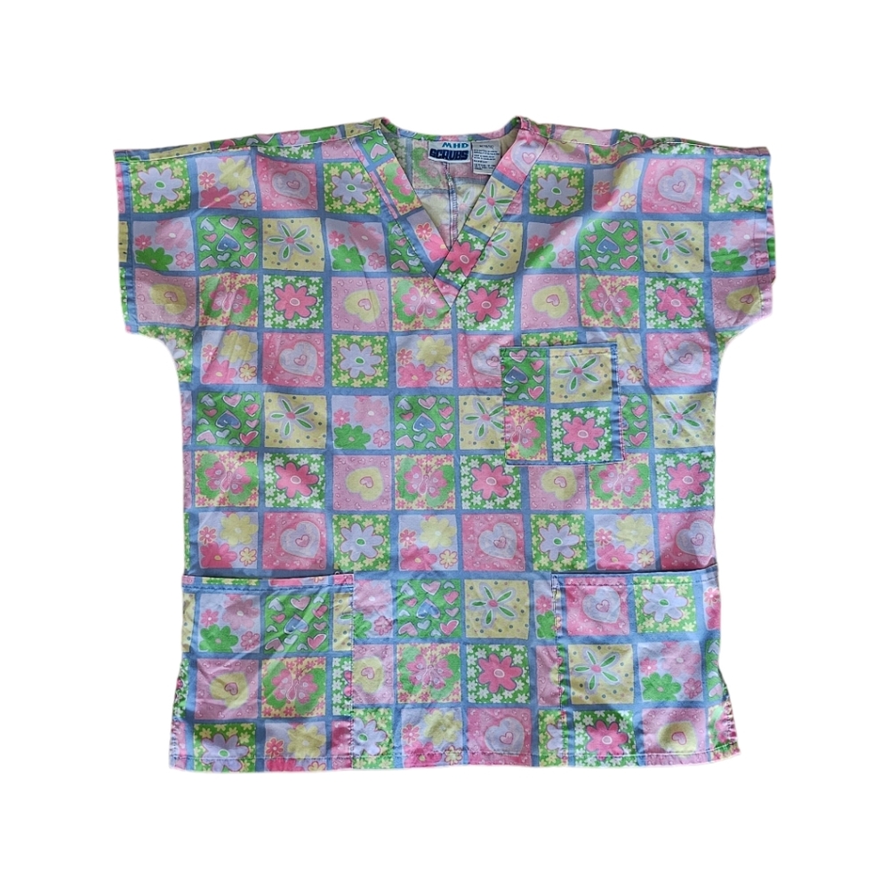 Spring Pastel Theme Butterfly and Hearts Nurse Scrub
